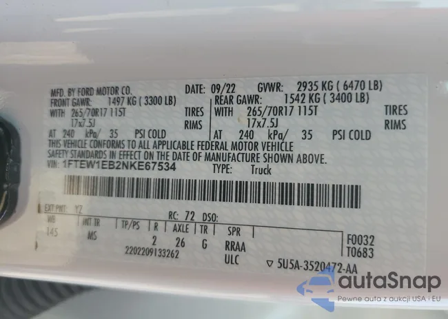 1FTEW1EB2NKE67534: 65073503