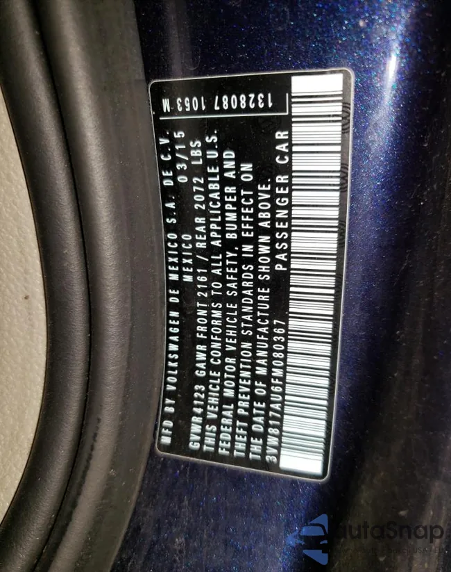 3VW817AU6FM080367: 65308833