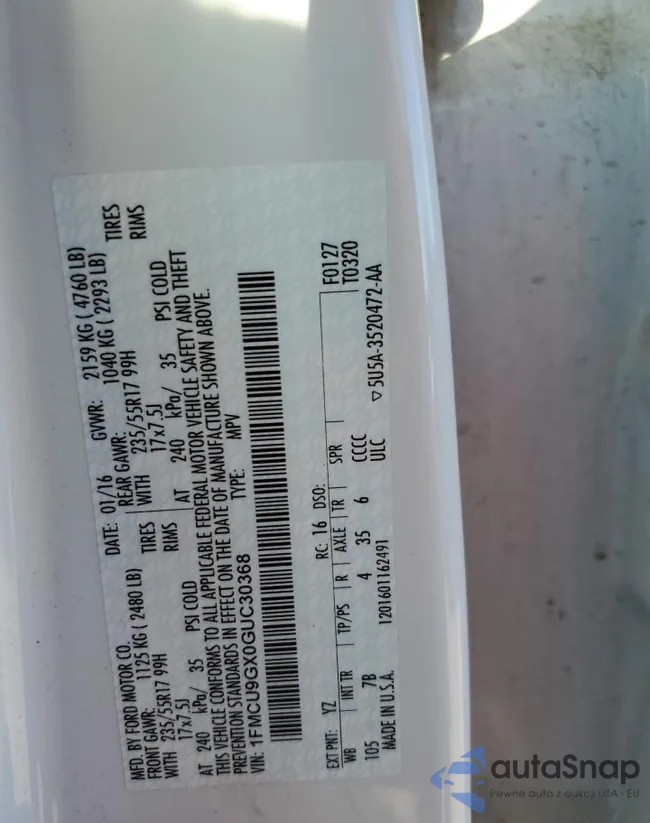 1FMCU9GX0GUC30368: 68064153