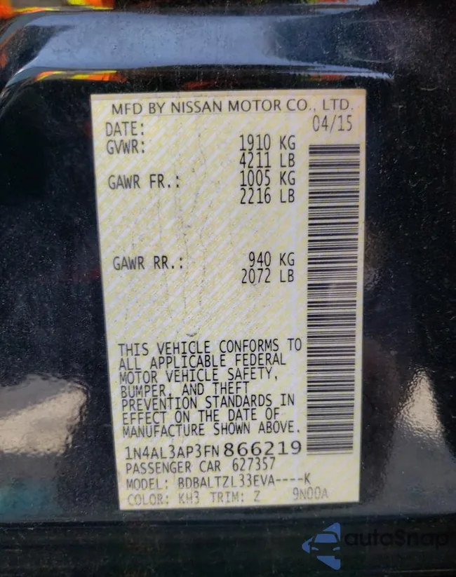 1N4AL3AP3FN866219: 66542643