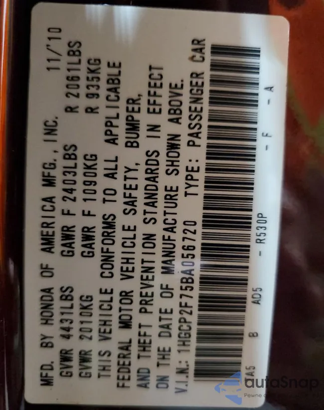 1HGCP2F75BA056720: 67838103