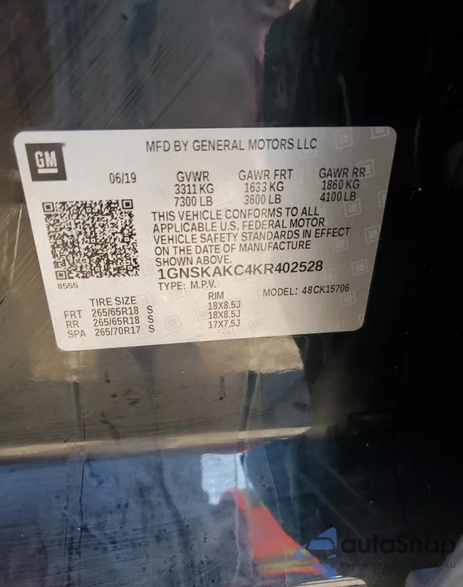 1GNSKAKC4KR402528: 68992033