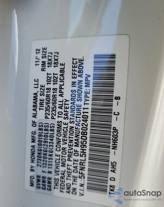 5FNRL5H95DB024011: 66827323