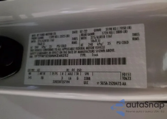 1FTFW1E59NKE48252: 72159983