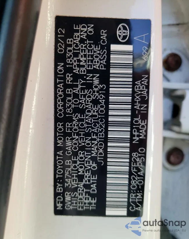 JTDKDTB32C1004913: 69926423