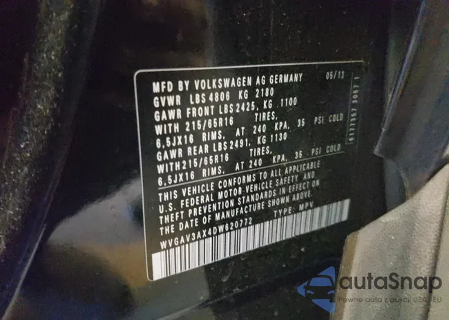 WVGAV3AX4DW620772: 70865533