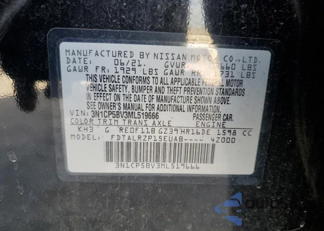 3N1CP5BV3ML519666: 71121433