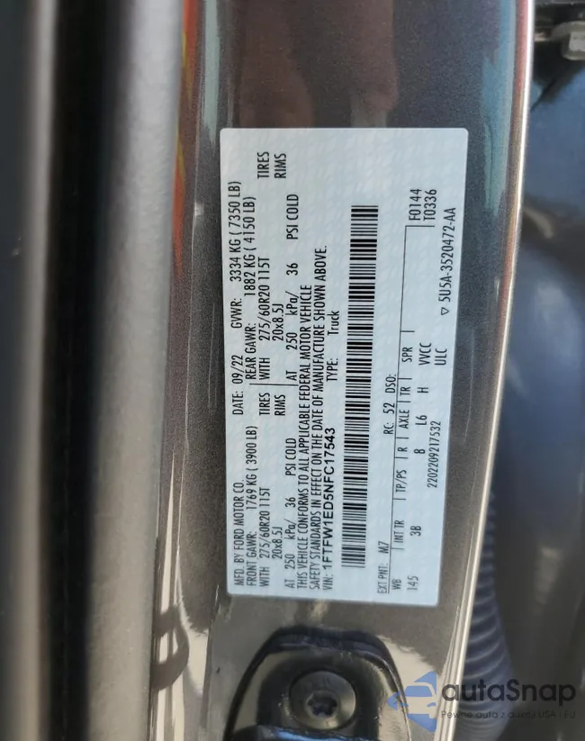 1FTFW1ED5NFC17543: 71730843