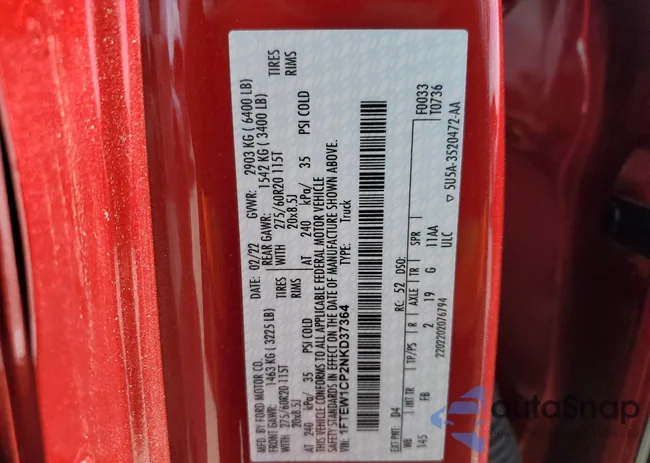 1FTEW1CP2NKD37364: 72590853