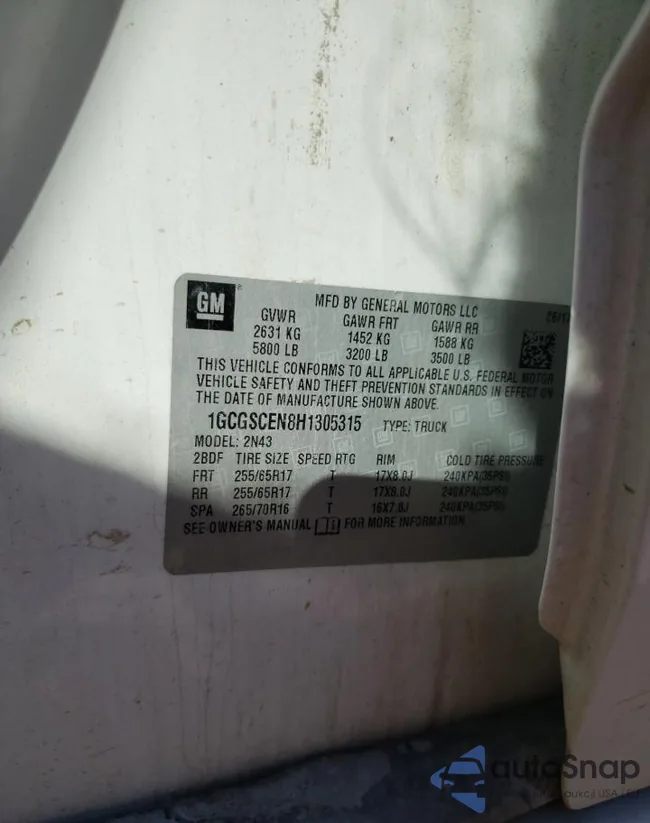 1GCGSCEN8H1305315: 72444663