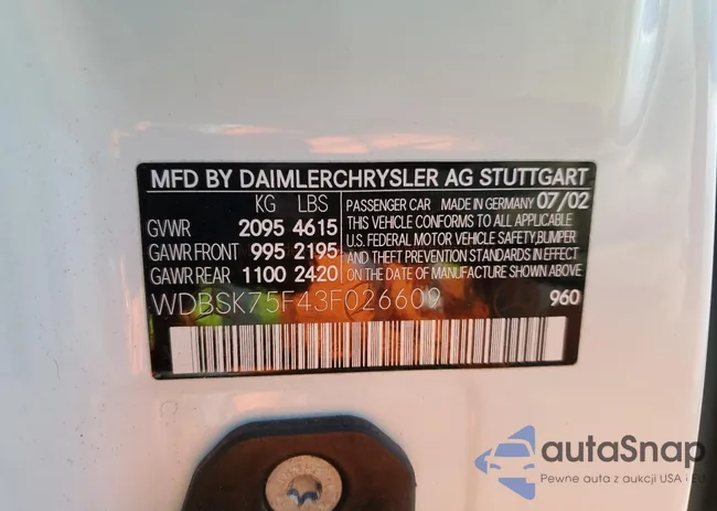 WDBSK75F43F026609: 74116053