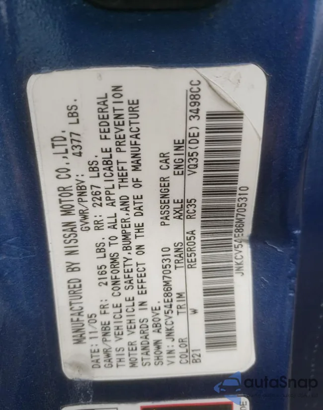 JNKCV54E86M705310: 73010743