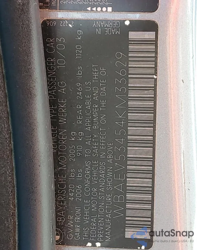 WBAEV53454KM33629: 73356533