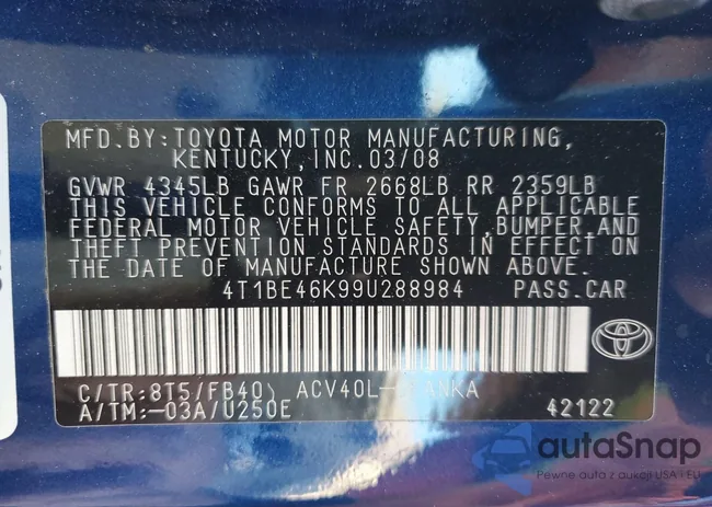 4T1BE46K99U288984: 73707323