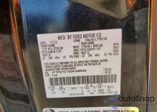 1FTFW1ET0DKG49924: 72653473