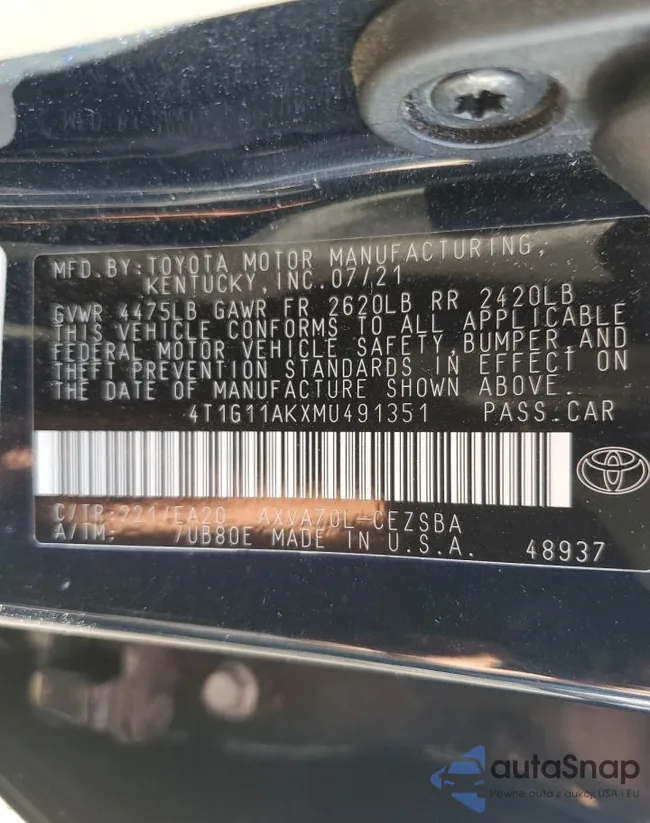 4T1G11AKXMU491351: 72687123