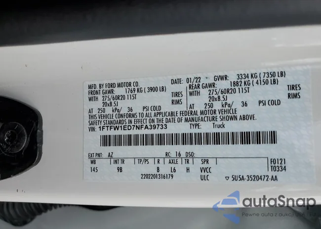 1FTFW1ED7NFA39733: 72243733