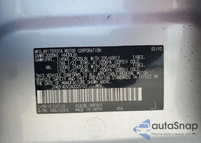 JTMZF4DV2AD025107: 71709523