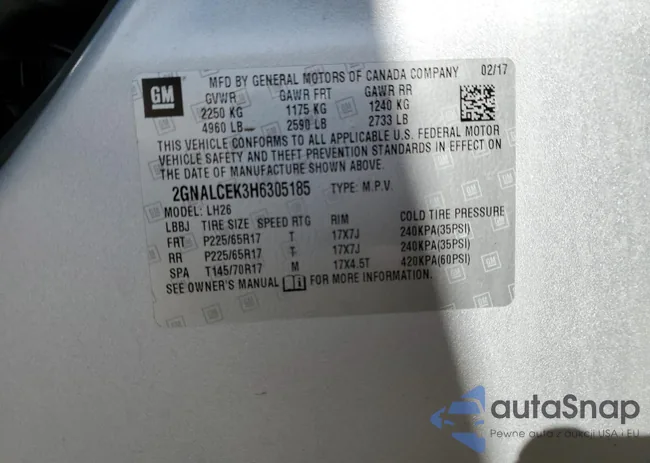 2GNALCEK3H6305185: 74317883