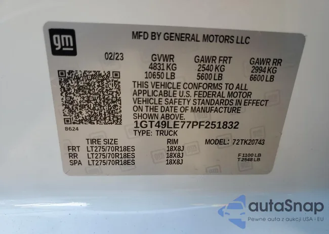 1GT49LE77PF251832: 72212083