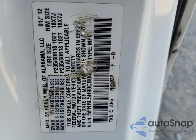 5FNRL5H90CB045119: 74955833