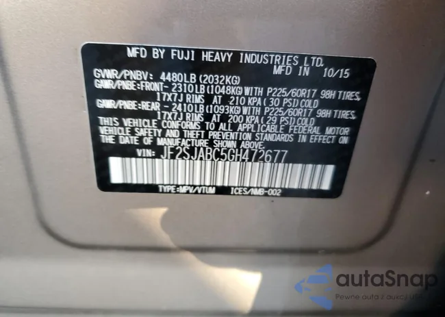 JF2SJABC5GH472677: 77058423