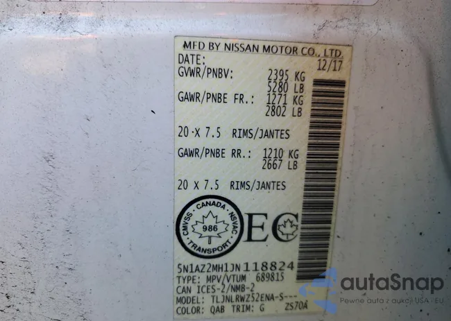 5N1AZ2MH1JN118824: 78563413