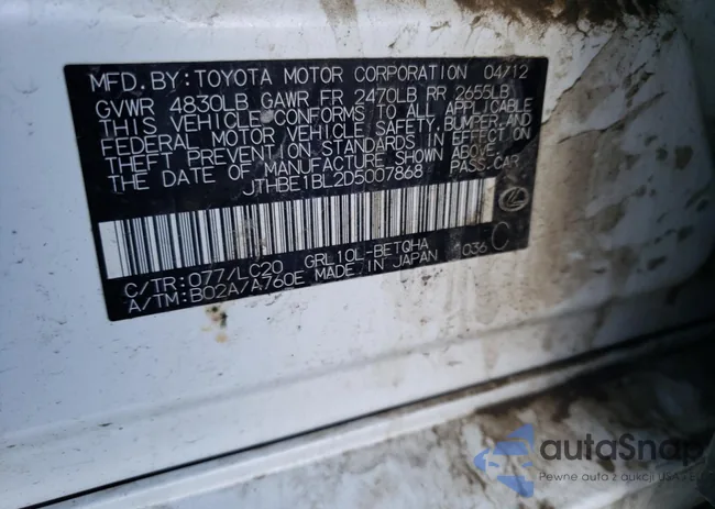 JTHBE1BL2D5007868: 76915463