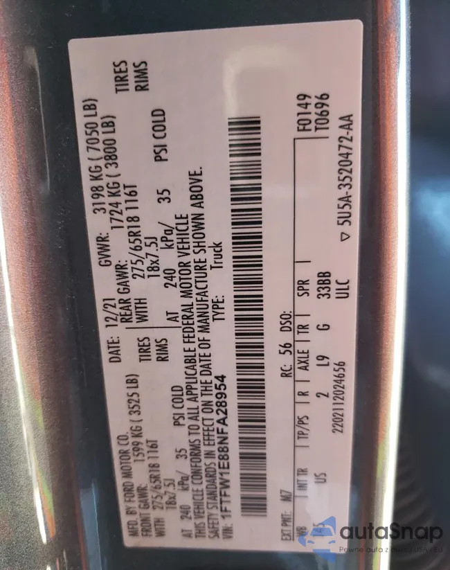 1FTFW1E88NFA28954: 74484523