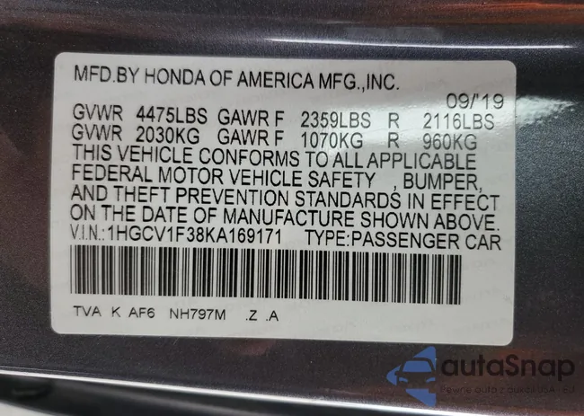 1HGCV1F38KA169171: 74883013