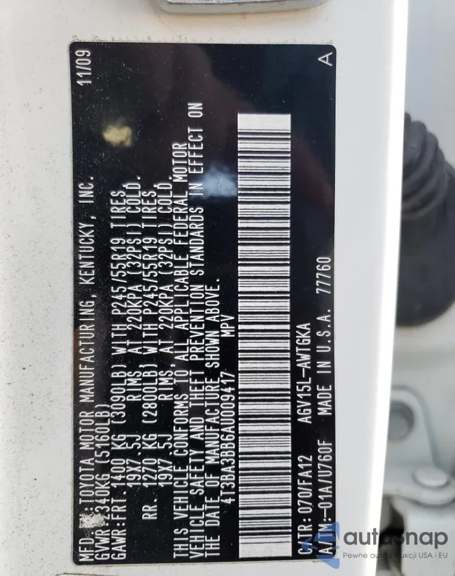 4T3BA3BB6AU009417: 75305563