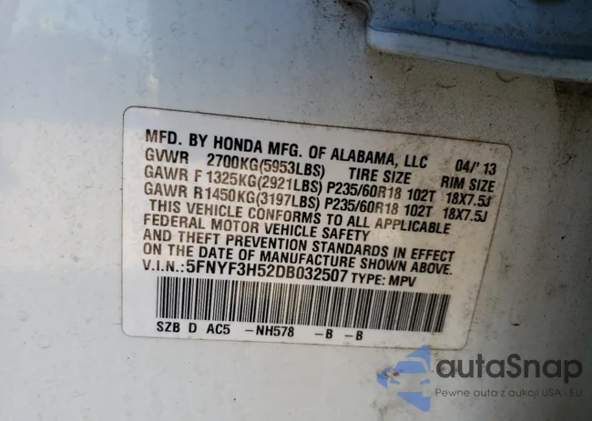 5FNYF3H52DB032507: 78319513