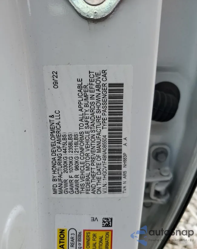 1HGCV1F49NA085504: 78222053