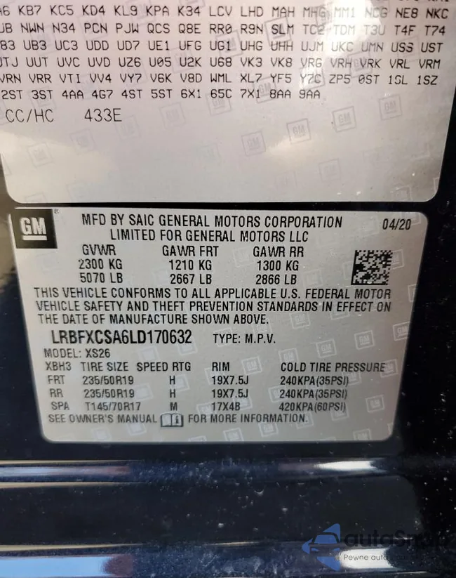 LRBFXCSA6LD170632: 74154343