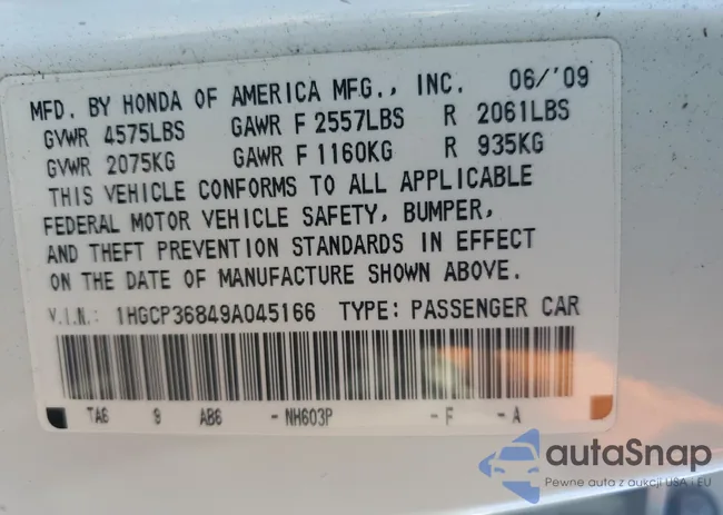 1HGCP36849A045166: 74551033