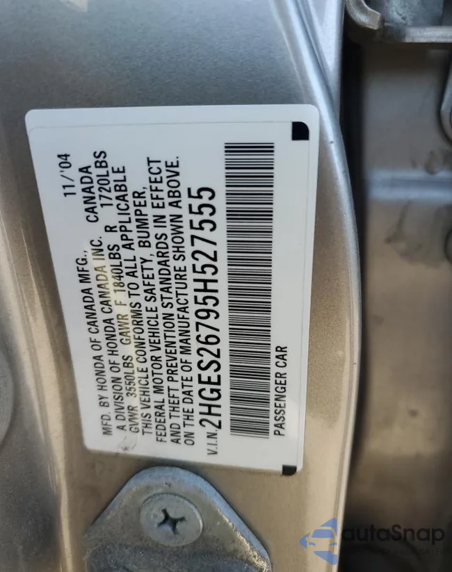 2HGES26795H527555: 75022073