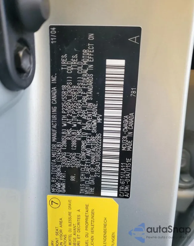 2T2GA31U85C022285: 80816003