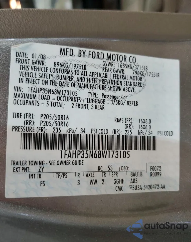 1FAHP35N68W173105: 82758713