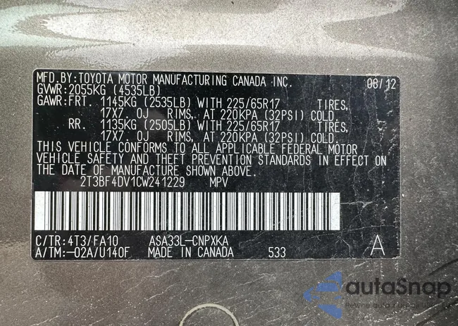 2T3BF4DV1CW241229: 82883473