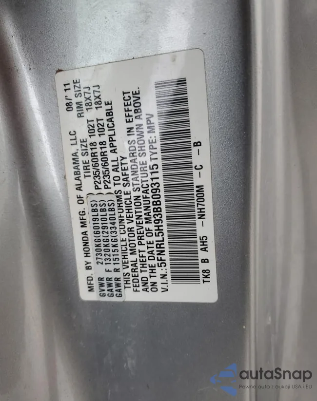 5FNRL5H93BB093115: 82386143