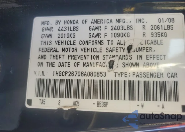 1HGCP26708A080853: 79710293