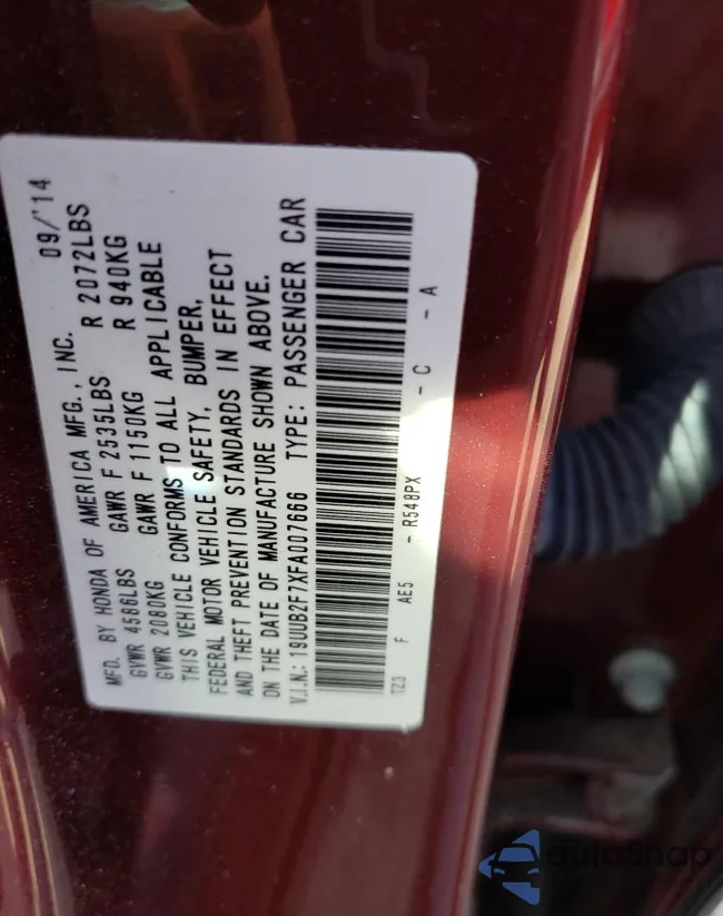 19UUB2F7XFA007666: 80177273