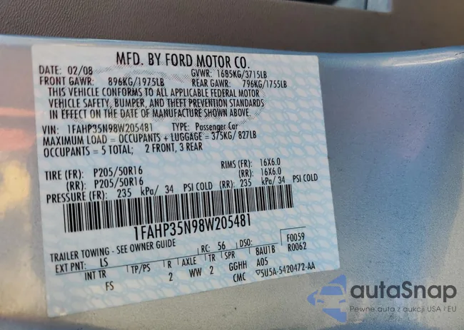 1FAHP35N98W205481: 81492353